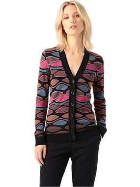 MISSONI Abstract Geometric Knit V-Neck Cardigan Sweater Multicolor - Size XS-S